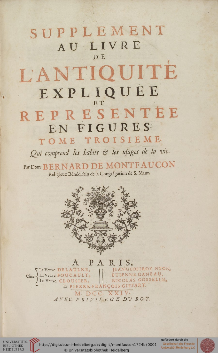 Montfaucon, Supplément au livre de l’antiquité expliquée et representée en figures Vol 3
