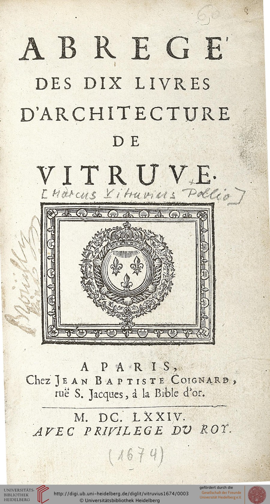 Perrault, Abrégé des dix livres d’architecture de Vitruve