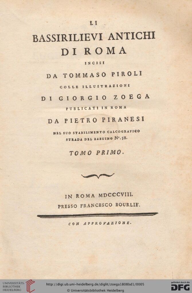 Piroli, Zoega, Li bassirilievi antichi di Roma Vol 1
